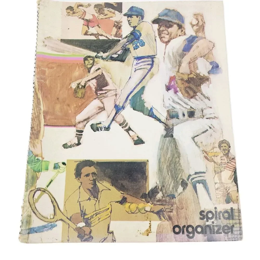 Vintage 1970's Mead Sports Spiral Organizer Notebook Folder Baseball Football